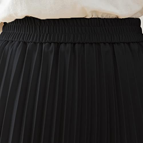 Basoteeuo Black Pleated Skirt for Women Midi Length Summer High Waisted A Line Elastic Waist Skirts XS - Image 4