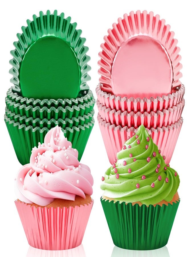 FYSUIMU 200Pcs Halloween Green Pink Foil Cupcake Liners Witch Princess Theme Paper Cake Baking Cups Pink Green Muffin Cupcake Wrappers for Candy Cookie Dessert Birthday Wedding Party, 2 x 1.2 Inch - Image 1