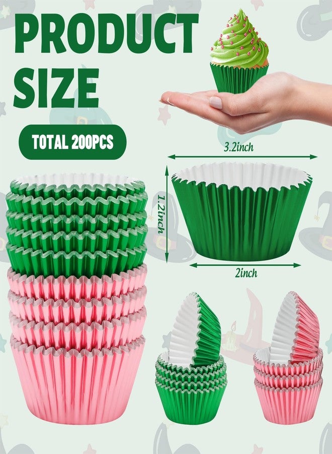 FYSUIMU 200Pcs Halloween Green Pink Foil Cupcake Liners Witch Princess Theme Paper Cake Baking Cups Pink Green Muffin Cupcake Wrappers for Candy Cookie Dessert Birthday Wedding Party, 2 x 1.2 Inch - Image 2