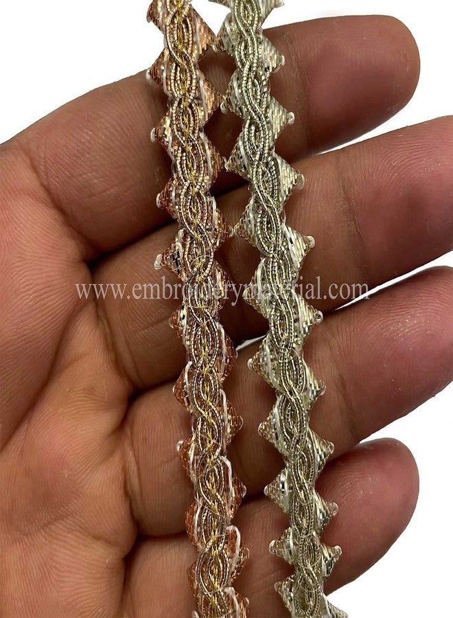 EmbroideryMaterial Golden Samosa Design Gota Patti Trim Lace Rolls for Edges of Saree, Blouse, Kurti & Dresses (Beige Gold & Rose Gold, 1.1CM Width, 2 Rolls, 18 Meters/Roll) - Image 3