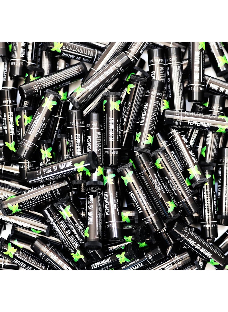 Naturistick 150Pack Lip Balm in Bulk by Naturistick Peppermint Scent in Classic Black Tubes 100 Natural Ingredients Best Beeswax Chapstick for Dry Chapped Lips Made in USA 