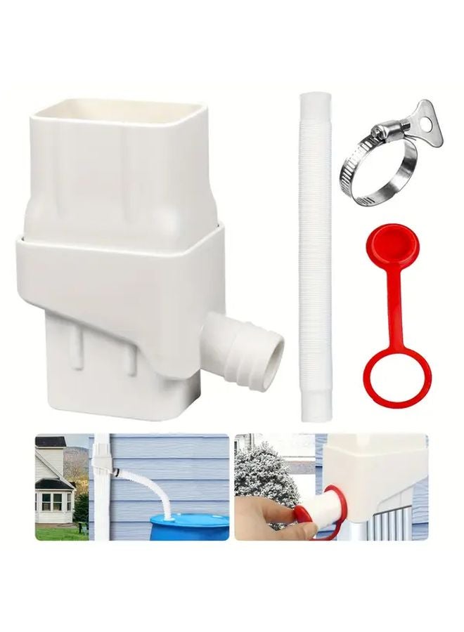 طقم تحويل مزراب لجمع مياه الأمطار الأبيض مع خرطوم 50 بوصة لري الحديقة - Image 3