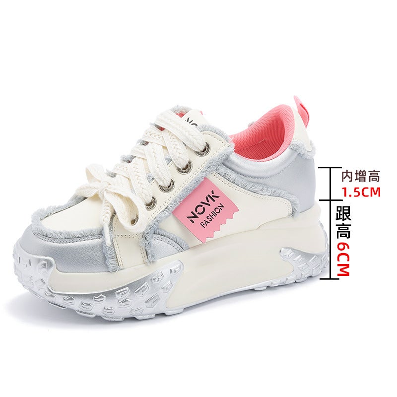 Women'S Thick-Soled Shoes Autumn New Style Inner-Height Shoes Waterproof Platform Color Matching Inner-Height Shoes Women'S All-Match Casual Single-Layer Shoes - Image 1