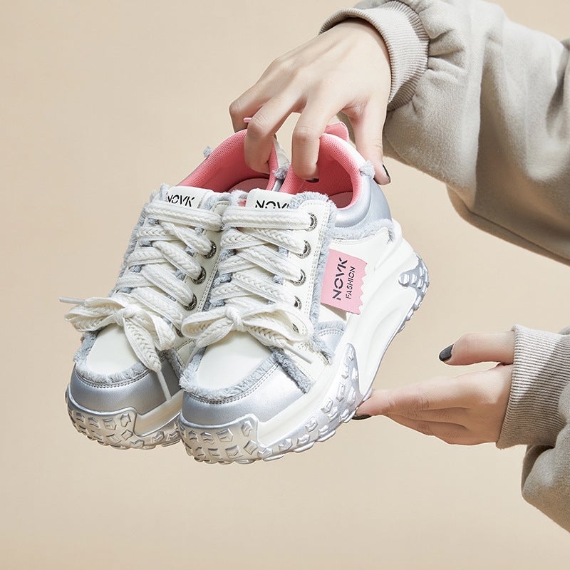 Women'S Thick-Soled Shoes Autumn New Style Inner-Height Shoes Waterproof Platform Color Matching Inner-Height Shoes Women'S All-Match Casual Single-Layer Shoes - Image 4