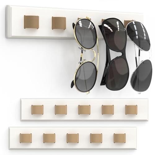 Durmmur 3 Pack Sunglass Organizer, Wall Mounted Sunglasses Organizer, Wooden Glasses Holder Sunglass Holder, Sunglasses Rack for Hanging Your Multiple Eyeglasses, for Wall, Home Decor(Cream) - Image 1