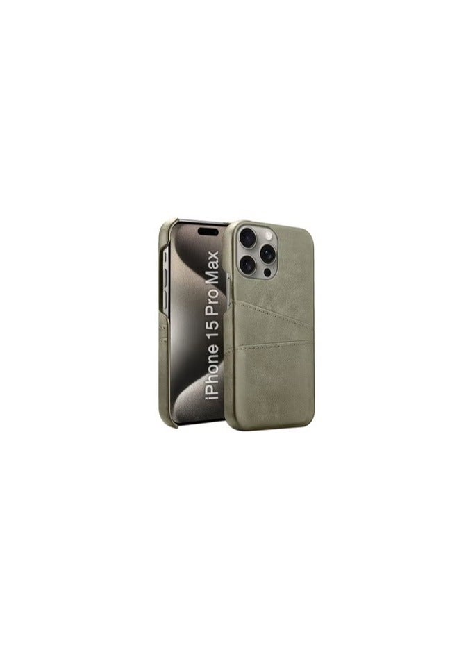 CATANES iPhone 15 Pro Max Case Cover Leather with Card Holder for Men Women Phone Case - Grey - Image 1