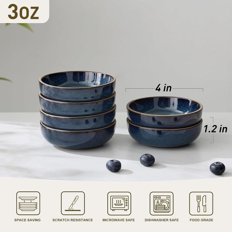 famiware Nature Ceramic Soy Sauce Dish Dipping Bowls Set of 6 3 oz Dipping Sauce DishesCupsPlates Small Serving Bowls for Side Dishes Condiments Sushi Appetizer Dessert Midnight Blue - Image 5