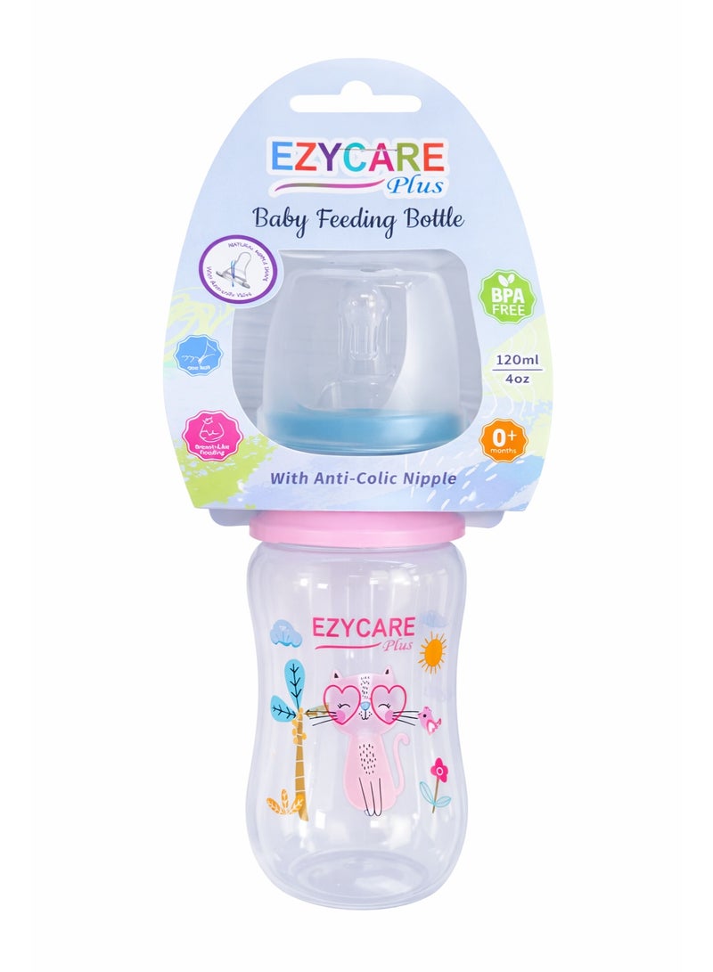 EazyCare Feeding Plastic Bottle 120ml – Cat Print Baby Bottle for 0+ Months