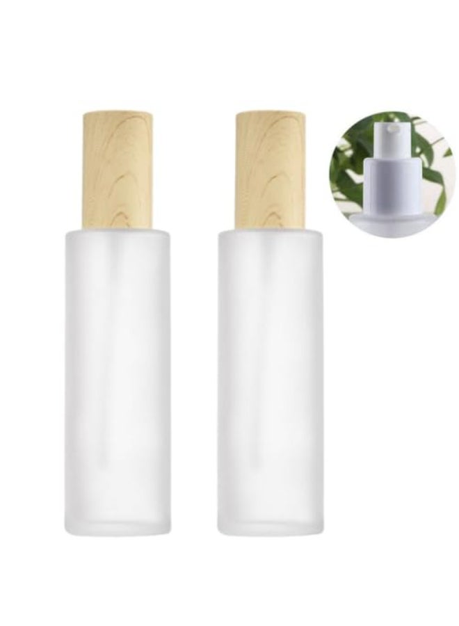 XINGZI 2PCS 120ML 4OZ Empty Frosted Glass Lotion Bottle with White Pump Head and Cap Emulsion Shower Gel Shampoo Conditioner Storage Holder Portable Refillable Cosmetic Travel Containers Jars - Image 1