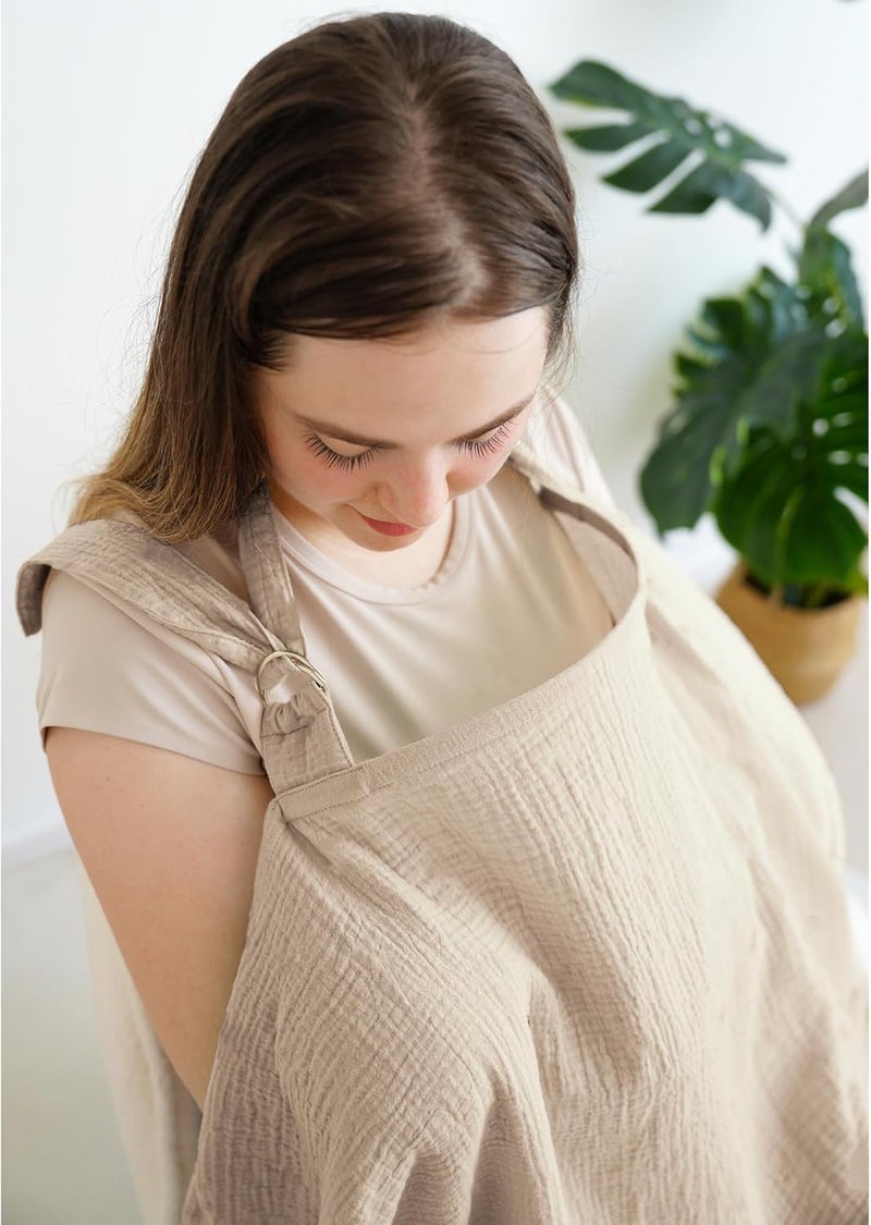 cotton breathable breastfeeding towel, curved neckline maternal and infant breastfeeding cover towel, multi-purpose breastfeeding gown - Image 4