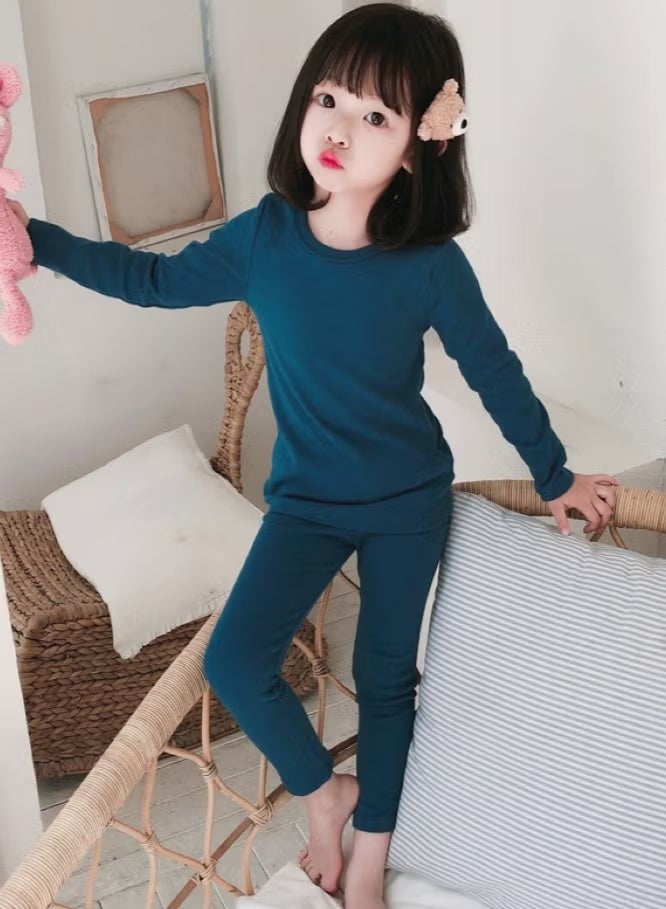 مجموعة ملابس داخلية حرارية للأطفال بلون واحد، قمصان وسروال ناعم، مجموعة ملابس نوم ناعمة للأطفال - Image 2