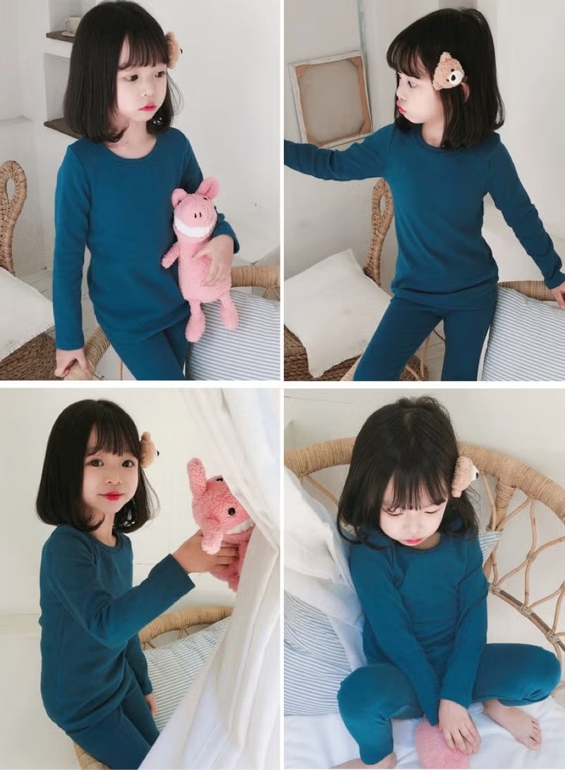 مجموعة ملابس داخلية حرارية للأطفال بلون واحد، قمصان وسروال ناعم، مجموعة ملابس نوم ناعمة للأطفال - Image 3