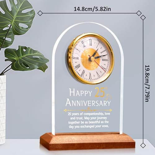 OkiyiD Light Up 25th Anniversary Wedding Gifts Quartz Clock with Wooden Base,25 Years Silver Wedding for Couple,Parents,Soft Warm White Lighting 25th Anniversary Decoration Gifts - Image 5