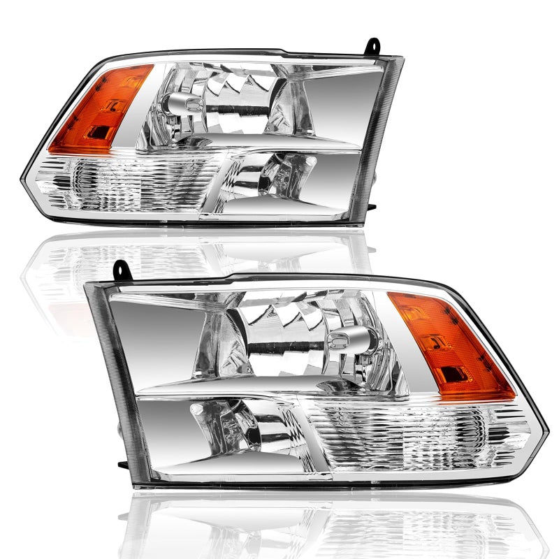 Headlight Assembly for 2009 2010 2011 2012 2013 2014 2015 2016 2017 2018 Dodge Ram 15001018 Ram 2500 3500 Halogen Headlamp Replacement Pair Chrome Housing Amber Corner