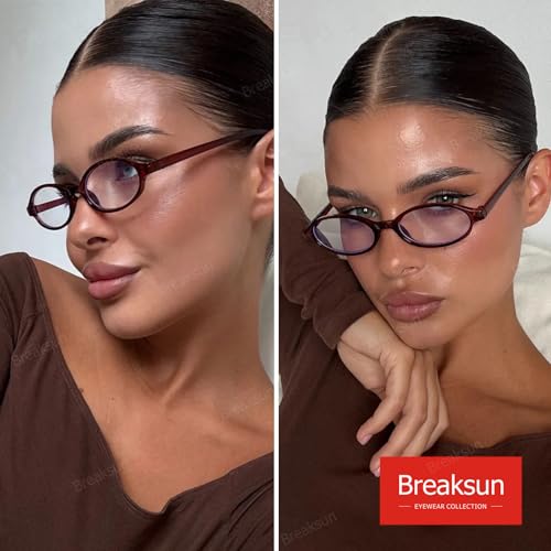 Breaksun Retro Small Oval Glasses for Women Men 90s Small Face Blue Light Eyeglasses Cosplay Y2K Fake Glasses (Brown) - Image 2