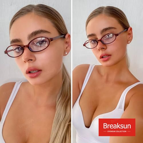 Breaksun Retro Small Oval Glasses for Women Men 90s Small Face Blue Light Eyeglasses Cosplay Y2K Fake Glasses (Brown) - Image 3