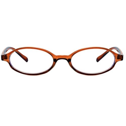 Breaksun Retro Small Oval Glasses for Women Men 90s Small Face Blue Light Eyeglasses Cosplay Y2K Fake Glasses (Brown) - Image 1