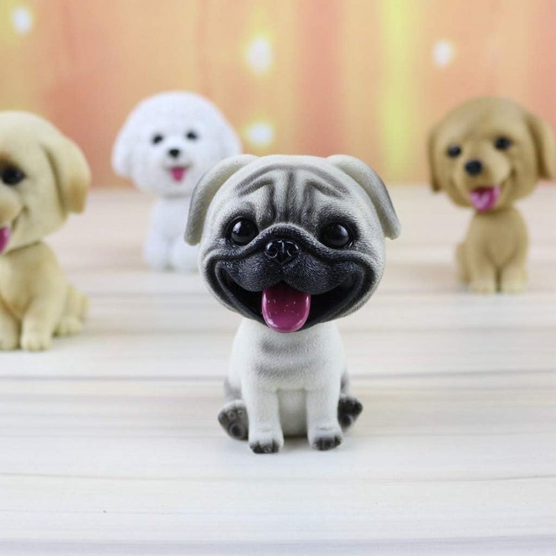 klarakoResin Shaking Head Dog Puppy Bobbing Heads Bobblehead Toy Animal Figures Car Dashboard Auto Decoration klarakoPug - Image 1