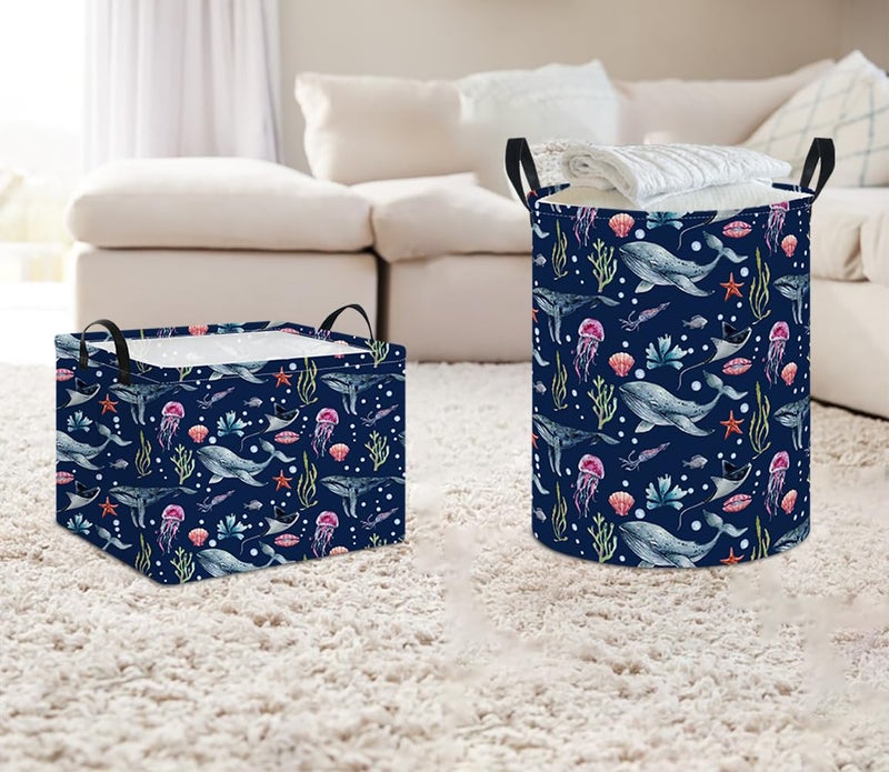 NTAOHAMPER Laundry Hamper, Laundry Basket, Nursery Hamper, Waterproof Storage Bin, Clothes Organizer Basket, Room Decor(Watercolor Ocean) - Image 4