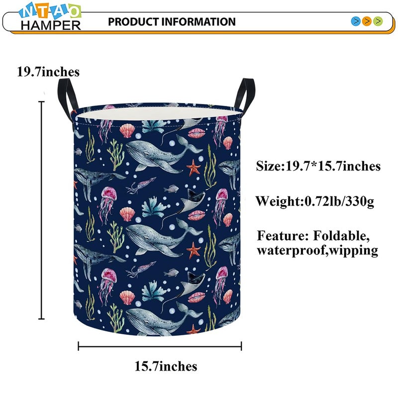 NTAOHAMPER Laundry Hamper, Laundry Basket, Nursery Hamper, Waterproof Storage Bin, Clothes Organizer Basket, Room Decor(Watercolor Ocean) - Image 3