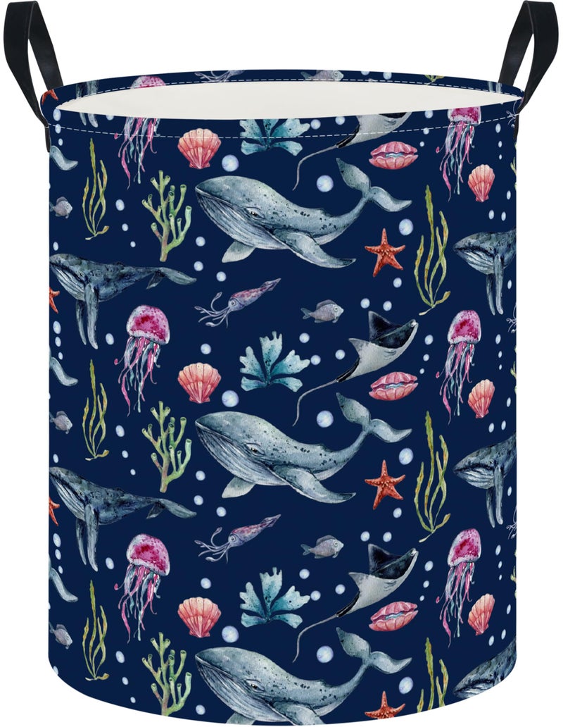 NTAOHAMPER Laundry Hamper, Laundry Basket, Nursery Hamper, Waterproof Storage Bin, Clothes Organizer Basket, Room Decor(Watercolor Ocean) - Image 1