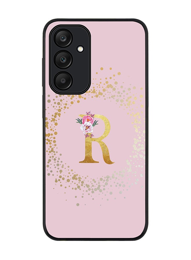 Stylizedd Rugged Black edge case for Samsung Galaxy A25, Slim fit Thin Cover- Custom Monogram Initial Letter Floral Pattern Alphabet-R  (Pink ) - Image 1