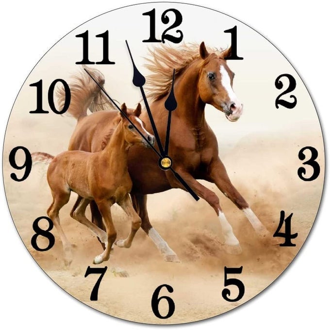 RUNNING HORSE WALL CLOCK BATTERY OPERATED SILENT ROUND CLOCK WALL DECOR FOR HOME OFFICE SCHOOL 12 INCH