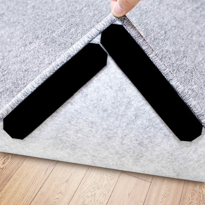 RUG STOPPER 16 PCS DOUBLE SIDED NON SLIP REUSABLE RUG STOPPER WASHABLE RUG TAPE FOR HARDWOOD FLOORS TILE FLOORS CARPETS FLOOR MATS WALL BLACK