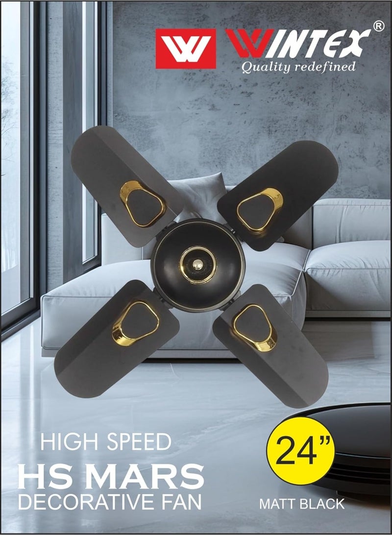 WINTEX Ceiling Fan 24-Inch – 4 Blades – Black with Gold Design – 220V - Image 3