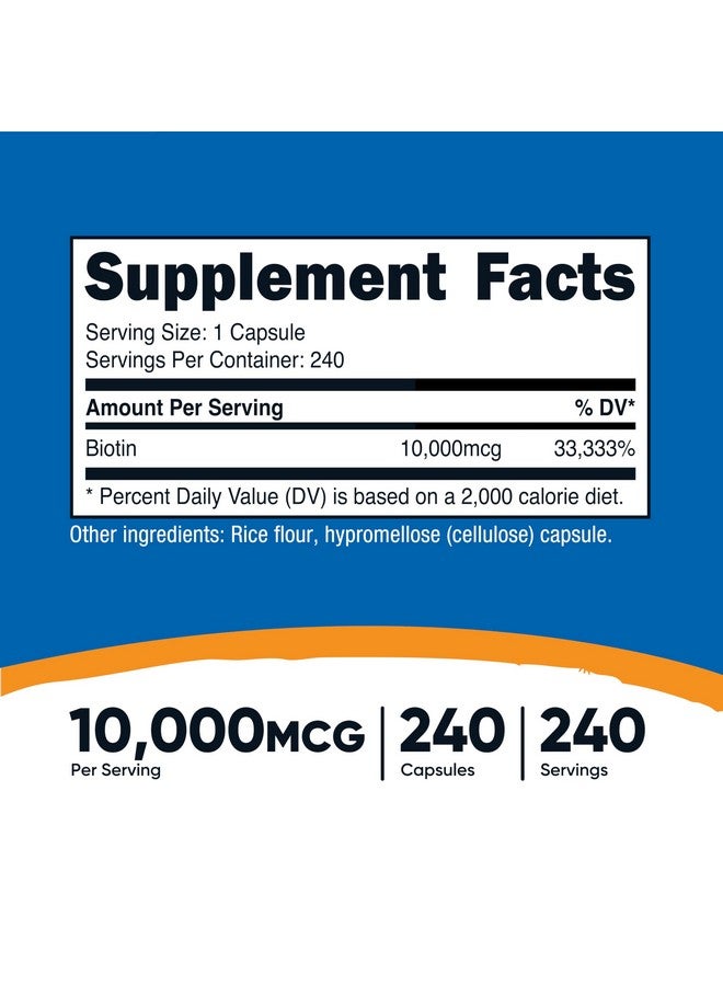 Nutricost Biotin (Vitamin B7) 10,000mcg (10mg) Vitamin Supplement, 240 Capsules - Vegetarian, Gluten Free, Quick Release, Non-GMO - Image 2