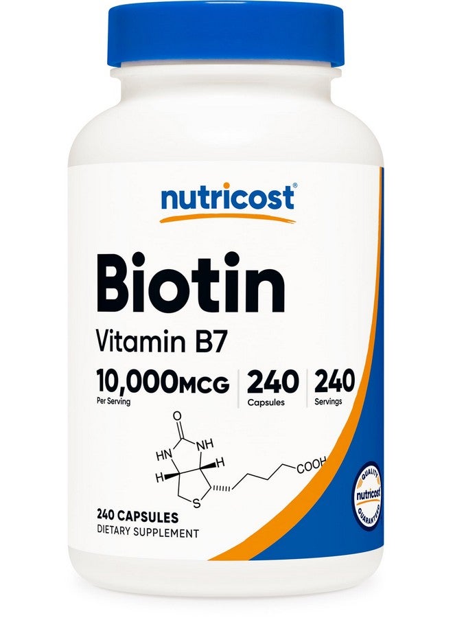 Nutricost Biotin (Vitamin B7) 10,000mcg (10mg) Vitamin Supplement, 240 Capsules - Vegetarian, Gluten Free, Quick Release, Non-GMO - Image 1