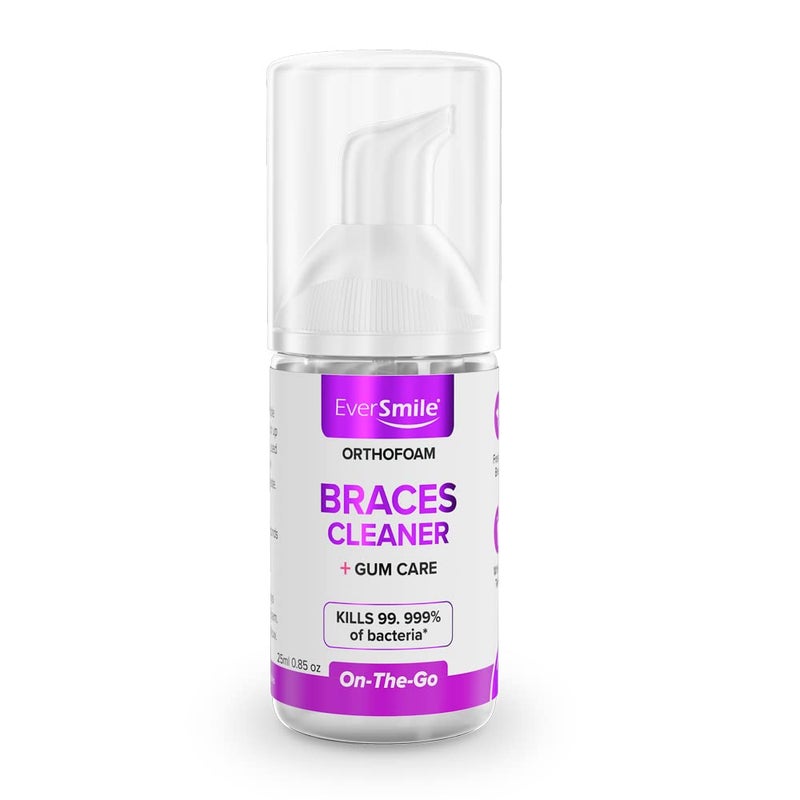 EverSmile OrthoFoam Braces Cleaner â€” Travel Size â€“ Brushable Foam Whitens Teeth, Eliminates Bacteria, Fights Plaque and Bad Breath â€“ Cleans Under Metal, Ceramic, Clear Brackets and Wires â€“ 25ml - Image 1
