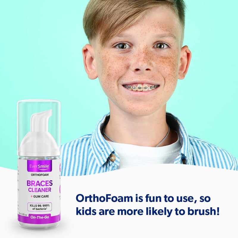 EverSmile OrthoFoam Braces Cleaner â€” Travel Size â€“ Brushable Foam Whitens Teeth, Eliminates Bacteria, Fights Plaque and Bad Breath â€“ Cleans Under Metal, Ceramic, Clear Brackets and Wires â€“ 25ml - Image 4