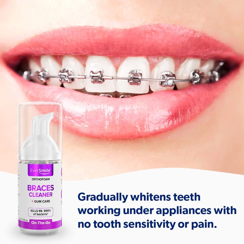 EverSmile OrthoFoam Braces Cleaner â€” Travel Size â€“ Brushable Foam Whitens Teeth, Eliminates Bacteria, Fights Plaque and Bad Breath â€“ Cleans Under Metal, Ceramic, Clear Brackets and Wires â€“ 25ml - Image 5
