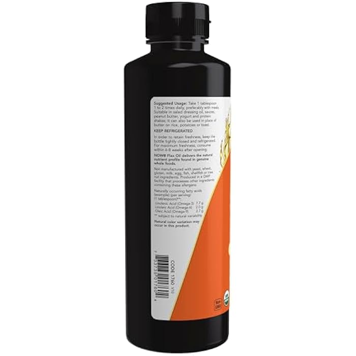 NOW Foods Supplements, Certified Organic Flax Seed Oil Liquid, Cold-Pressed and Unrefined, 12-Ounce - Image 3