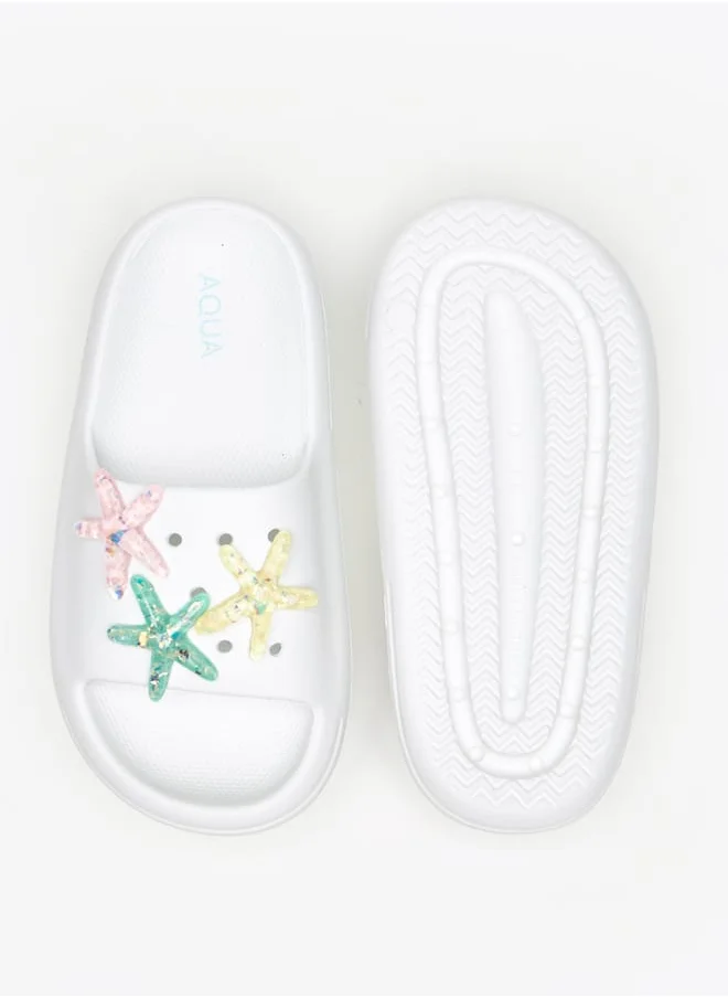 أكوا Girls Starfish Applique Slide Slippers