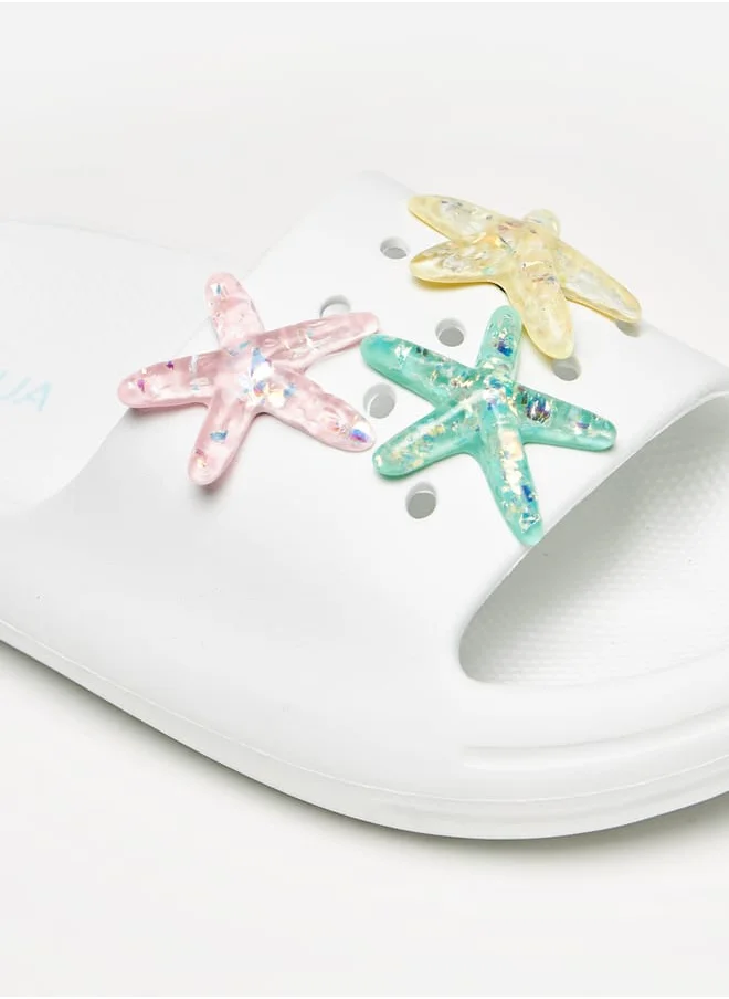 أكوا Girls Starfish Applique Slide Slippers