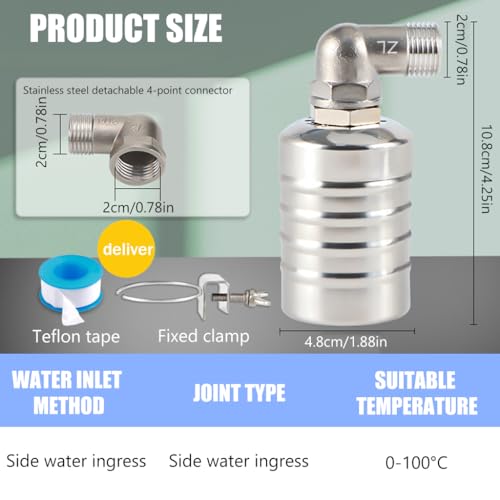 HASTHIP® 1/2" to 3/4'' Float Valve for Water Tank - 304 Stainless Steel Fully Automatic Water Level Control Float Valve, Water Level Controller for Water Tank, Pool, Water Tank, Livestock Troughs - Image 2