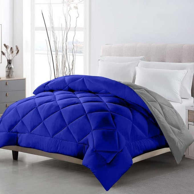 TUNDWALS MICROFIBER REVERSIBLE SOLID EXTRA COMFORT SOFT COMFORTERBLANKET DOUBLE BED 210 GSM QUILT ROYAL BLUE GREY1 PIECE