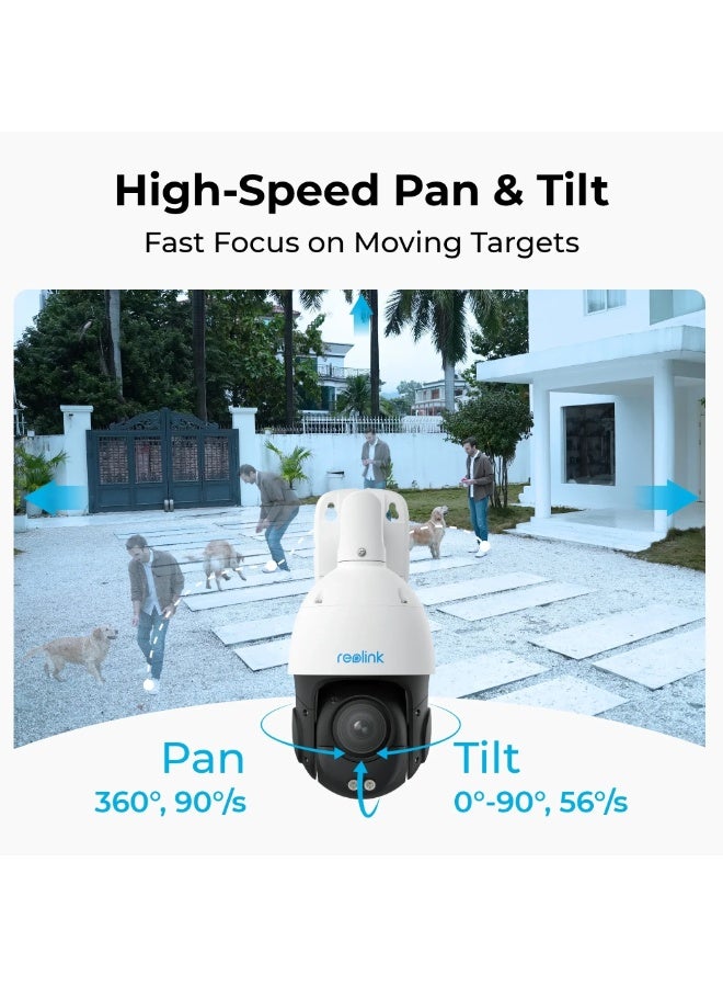 ريولينك كاميرا أمان خارجية P850 4K UHD PTZ PoE – زوم بصري 16X، دوران 360°، تتبع تلقائي، رؤية ليلية ملونة، كشف ذكي للبشر/المركبات، صوت ثنائي الاتجاه، نظام مراقبة CCTV IP66 - Image 4