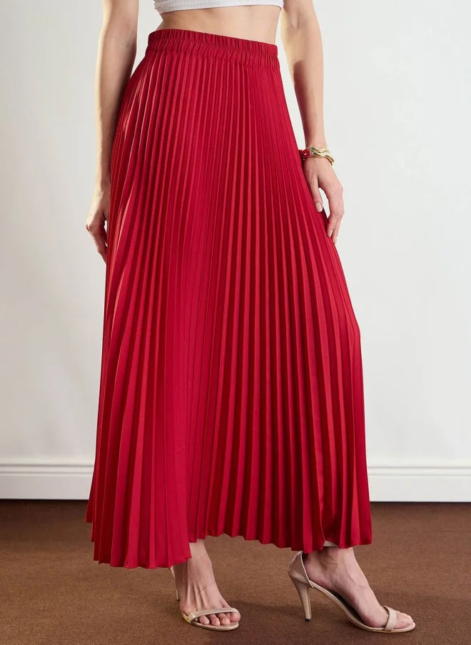 SASSAFRAS Flared Red Maxi Skirt for Women