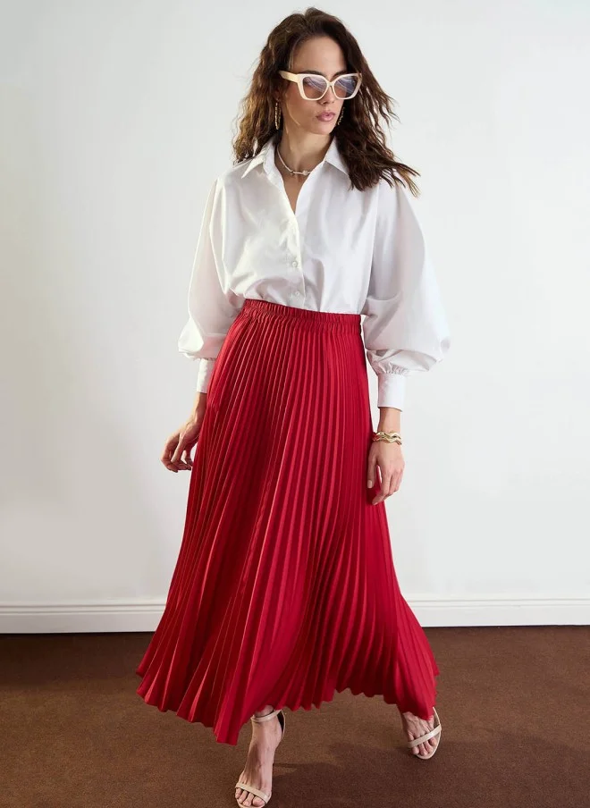 SASSAFRAS Flared Red Maxi Skirt for Women