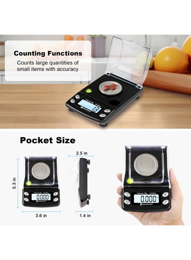 UNIWEIGH Digital Milligram Scale Accurate 0.001g/50g,Precision mg Scale for Jewelry,Powder,Gold,Gem,Reloading Scale,Micro Gram Scale with 6 Units,Tare,Cal Weight,Pocket Scale with USB&Battery Powered - Image 5