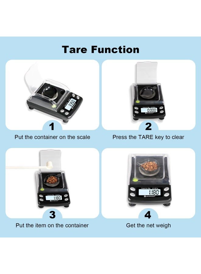 UNIWEIGH Digital Milligram Scale Accurate 0.001g/50g,Precision mg Scale for Jewelry,Powder,Gold,Gem,Reloading Scale,Micro Gram Scale with 6 Units,Tare,Cal Weight,Pocket Scale with USB&Battery Powered - Image 4