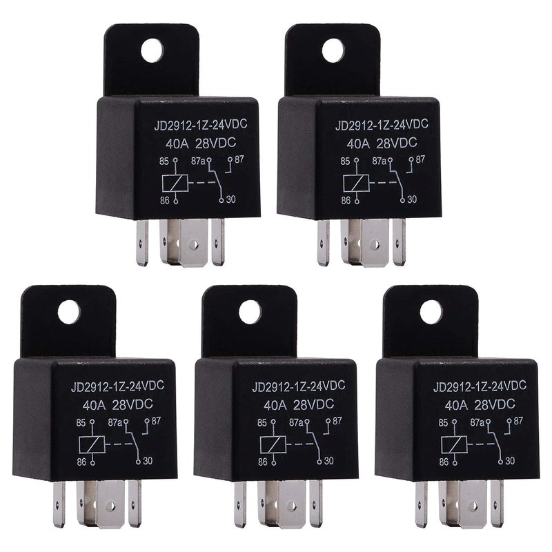Ehdis مرحّل موتور 5 دبابيس 24 فولت ملف 40 أمبير SPDT رقم الموديل: JD2912-1Z-24VDC 40A 28VDC، مرحّل التلامس، مفتاح الطاقة، مفاتيح أوتوماتيكية وبادئات، عبوة 5 قطع - Image 1
