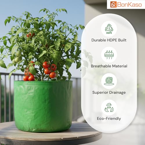 BonKaso Growbags 12 * 12 Pack of 3 BonKaso Terrace/Kitchen Garden Vegetable Planting Pots, HDPE Fabric Leafy Fruits Growing Bag for All Vegetable Plants - Image 3