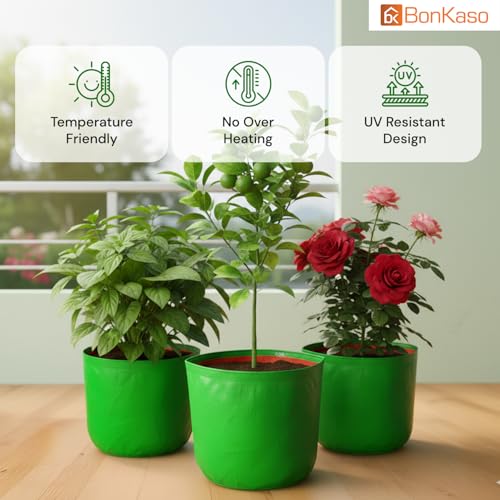 BonKaso Growbags 12 * 12 Pack of 3 BonKaso Terrace/Kitchen Garden Vegetable Planting Pots, HDPE Fabric Leafy Fruits Growing Bag for All Vegetable Plants - Image 4