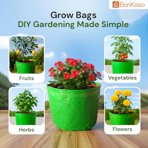 BonKaso Growbags 12 * 12 Pack of 3 BonKaso Terrace/Kitchen Garden Vegetable Planting Pots, HDPE Fabric Leafy Fruits Growing Bag for All Vegetable Plants - Image 2