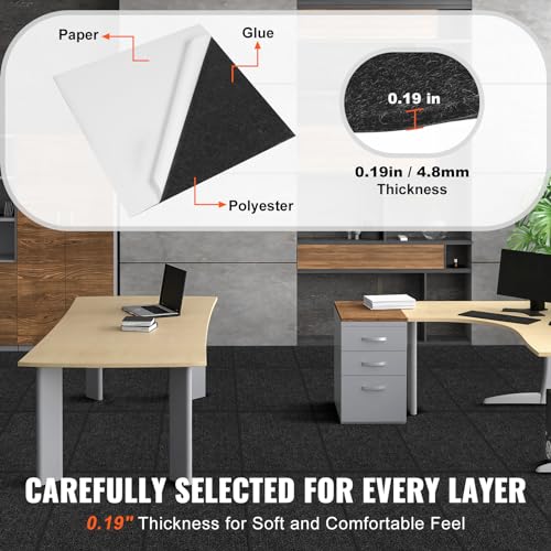 VEVOR 24 x 24 Peel and Stick Carpet Tiles Squares with Self Adhesive & Soft Padded for Indoor Outdoor Kitchen Living Room Bedrooms - Pack of 15/60 sq ft/Carbon Black - Image 3