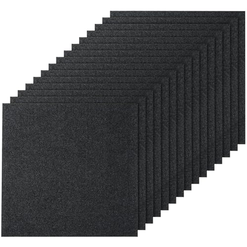 VEVOR 24 x 24 Peel and Stick Carpet Tiles Squares with Self Adhesive & Soft Padded for Indoor Outdoor Kitchen Living Room Bedrooms - Pack of 15/60 sq ft/Carbon Black - Image 1